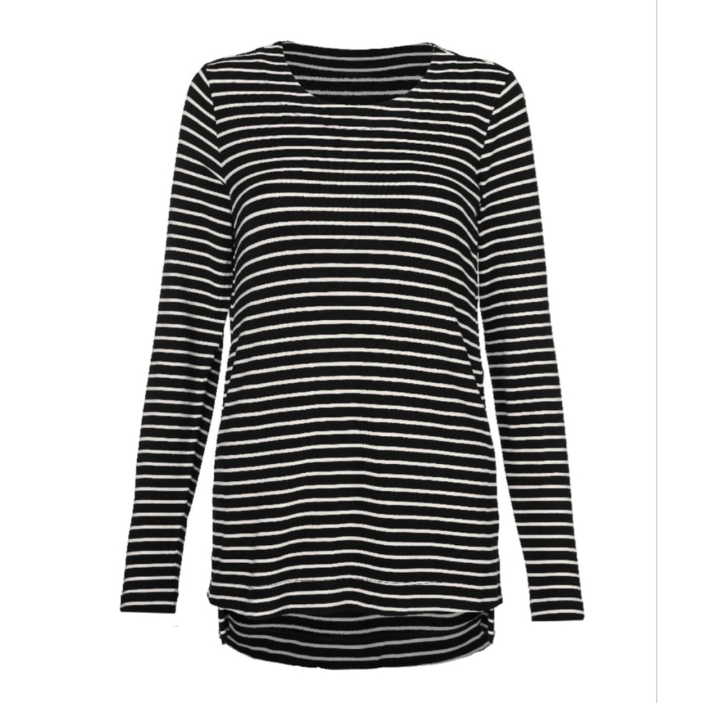 CAbi Side Snap Tee #6332 Black and White Stripe Size L EUC